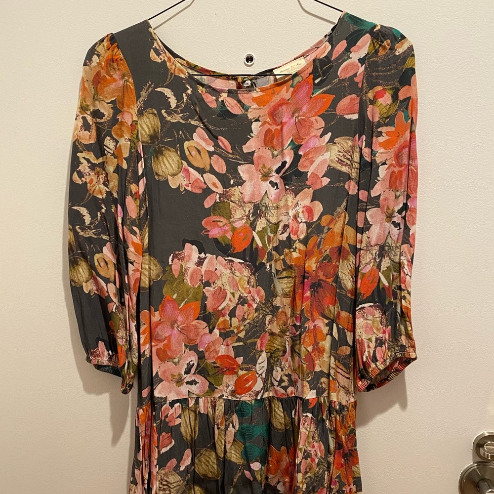 Anthropologie floral drop waist tunic